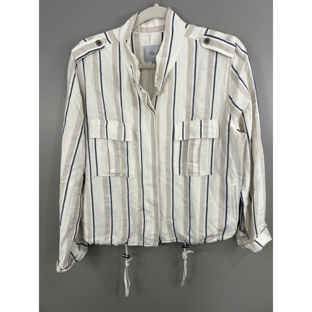 Rails Rowen Coco Stripe Jacket Womens Small Cream Blue Great Linen Blend Utility